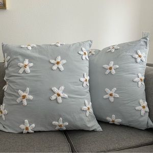 Blue Gray Flower oversized decorative pillow